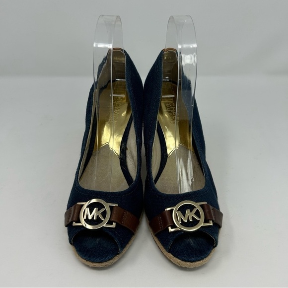 Michael Michael Kors Denim Blue Peep Toe Espadrille Wedges Size 7 - Picture 4 of 13